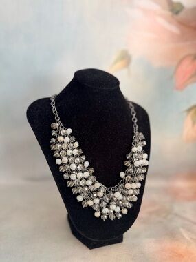 Simply Vera Vera Wang White and Silver Cluster Statement Necklace